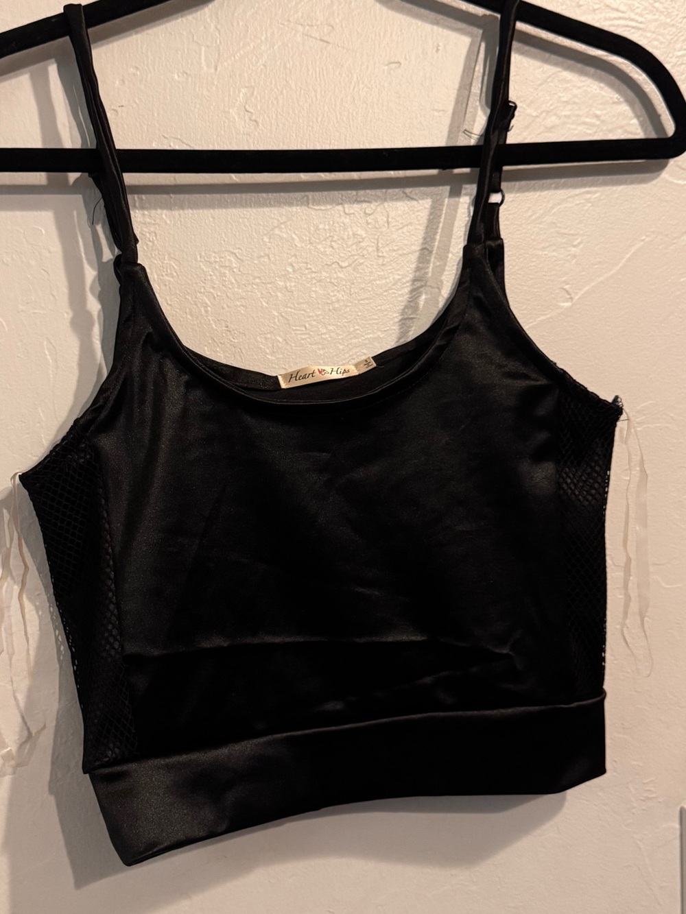Heart & Hips Black Satin Mesh Crop Tank Top Size S